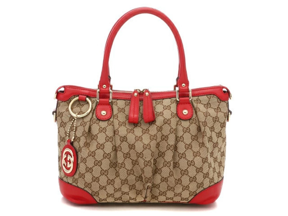 Gucci Shoulder Bag GG Canvas Beige Cream Red
